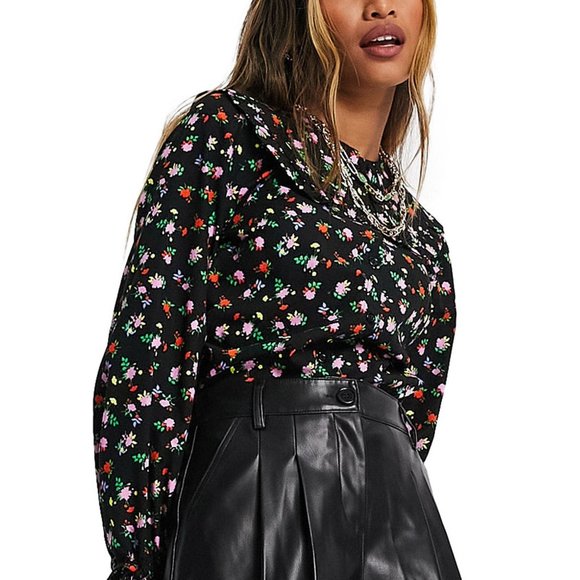 TOPSHOP Poplin Frill Long Sleeve Blouse NWT - Picture 1 of 4